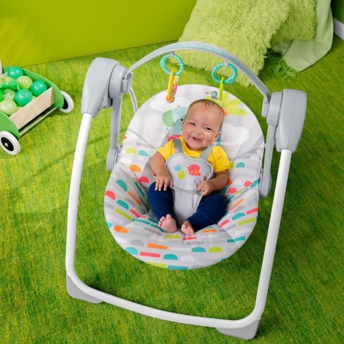 BRIGHT STARTS Baby Bouncer, Foldable Electric Swing – Animals, 6 Swing Speeds, Baby Gift