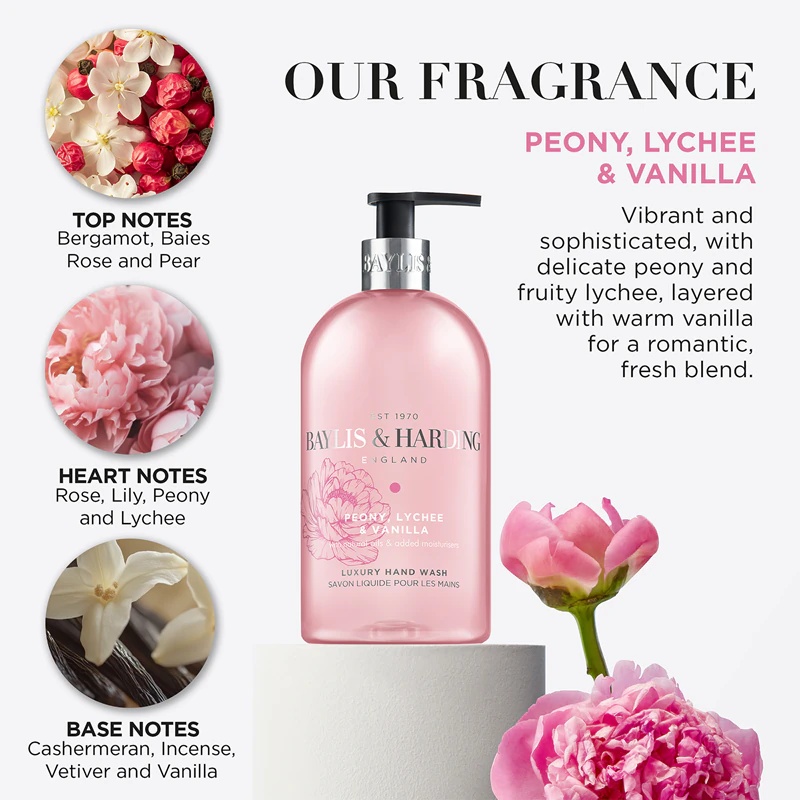 Baylis & Harding Vlažilno tekoče milo za roke z vonjem potonike, ličija in vanilije