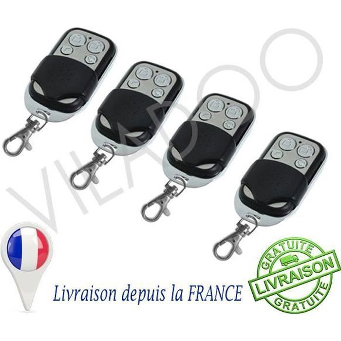 Lot de 4 télécommandes universelles 433.92 MHz pour garage et alarme - code fixe (ARTELYS)