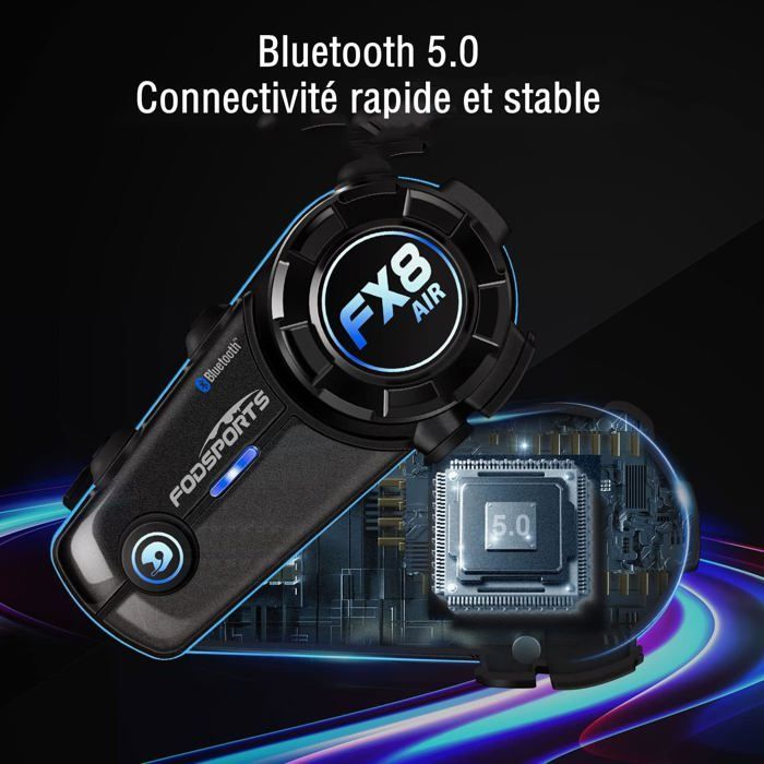 FX8 Air Motorcycle Intercom Duo for 2 Helmets, Motorcycle Hands-Free Kit, 1000M Bluetooth Communication System for Motorcycles