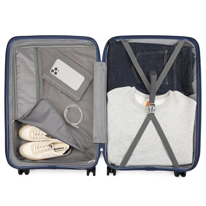 British Traveller Valise Cabine Rigide 55x40x22cm Valise en Polypropylène avec 4 Roulettes, Serrure TSA et Poignée Réglable, Marine