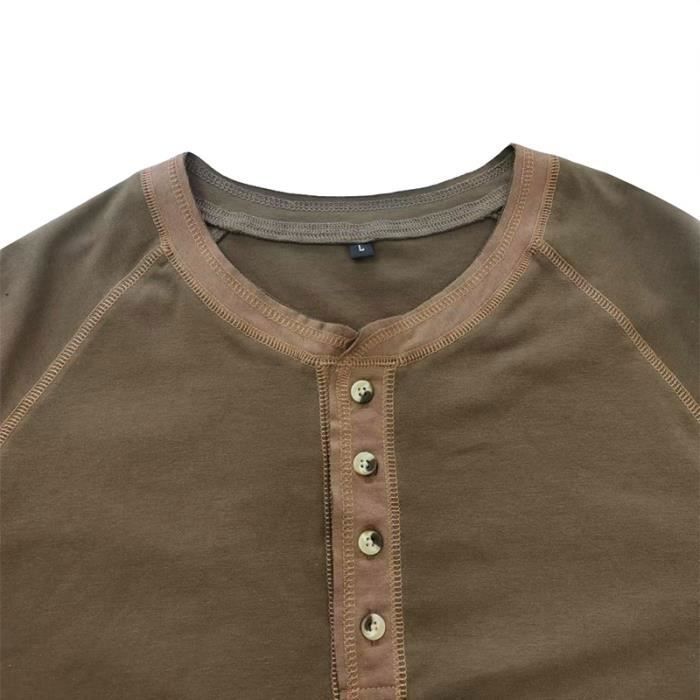 Camicia Henley da uomo a maniche lunghe, taglio dritto casual - INSFITY - Cafe - Colletto button-down