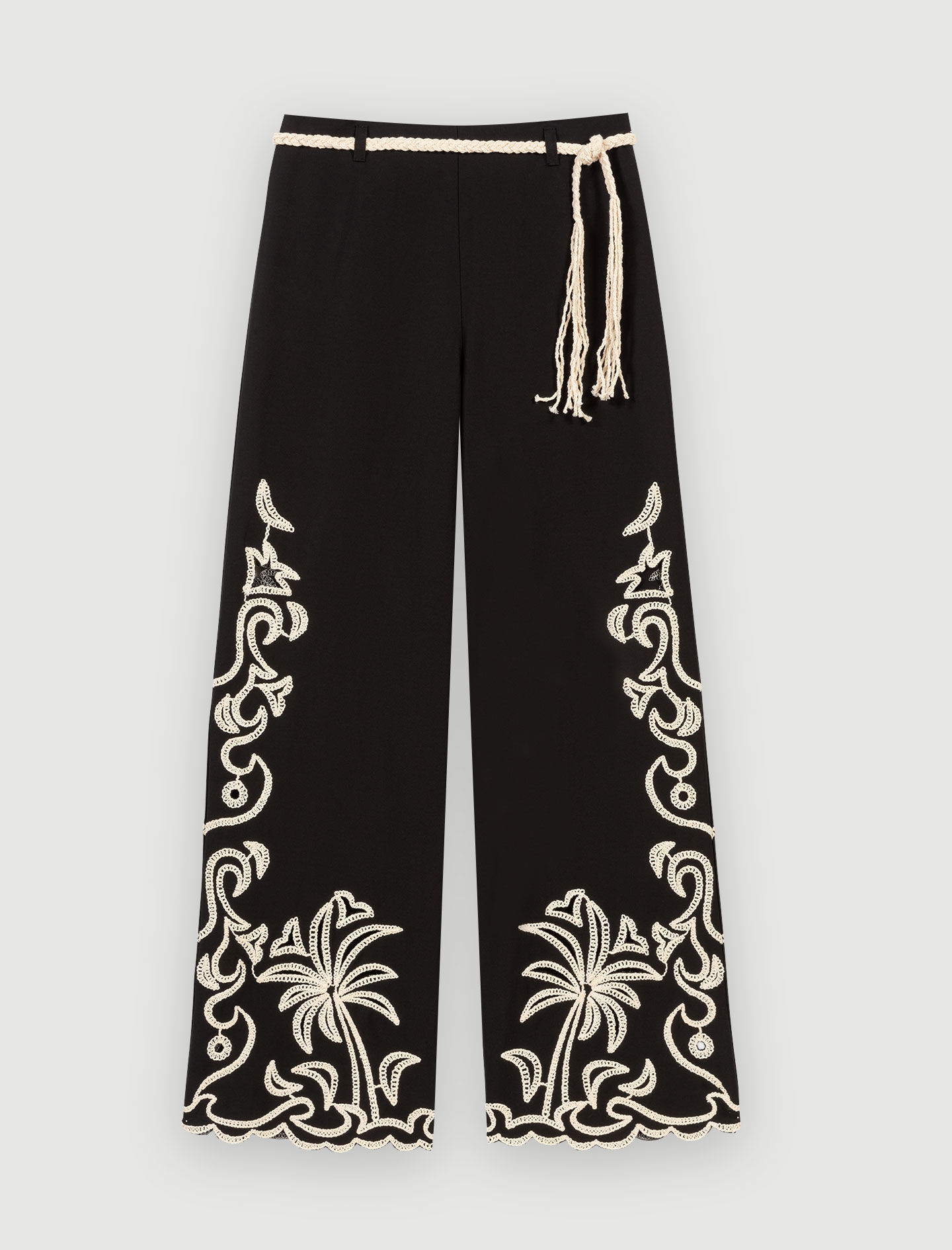 Pantaloni cu broderie cu palmieri - Negru