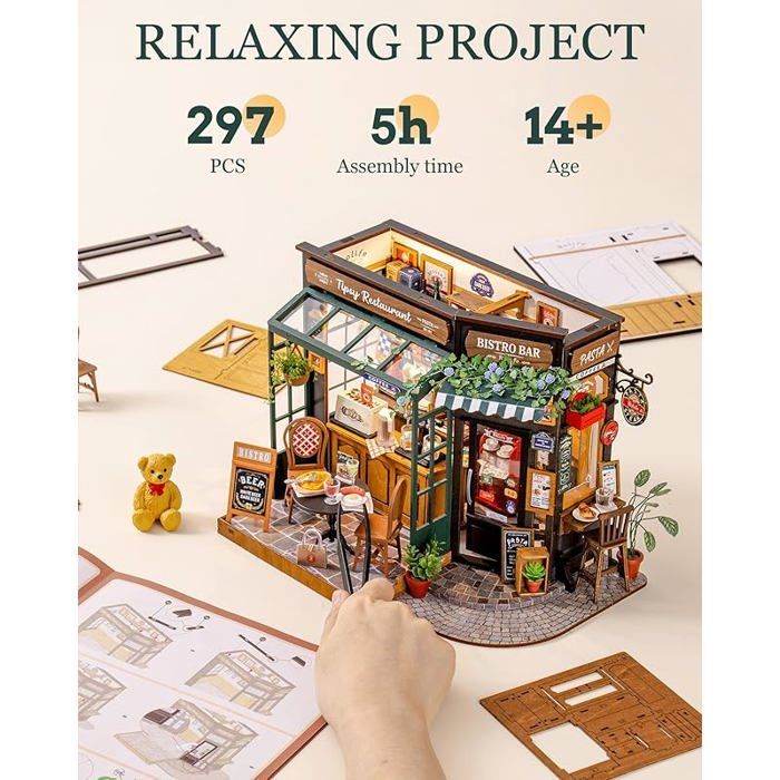 Casa de muñecas miniatura Tipsy: kit único de restaurante y cafetería para armar, decoración elegante, idea de regalo perfecta para cualquier niño.