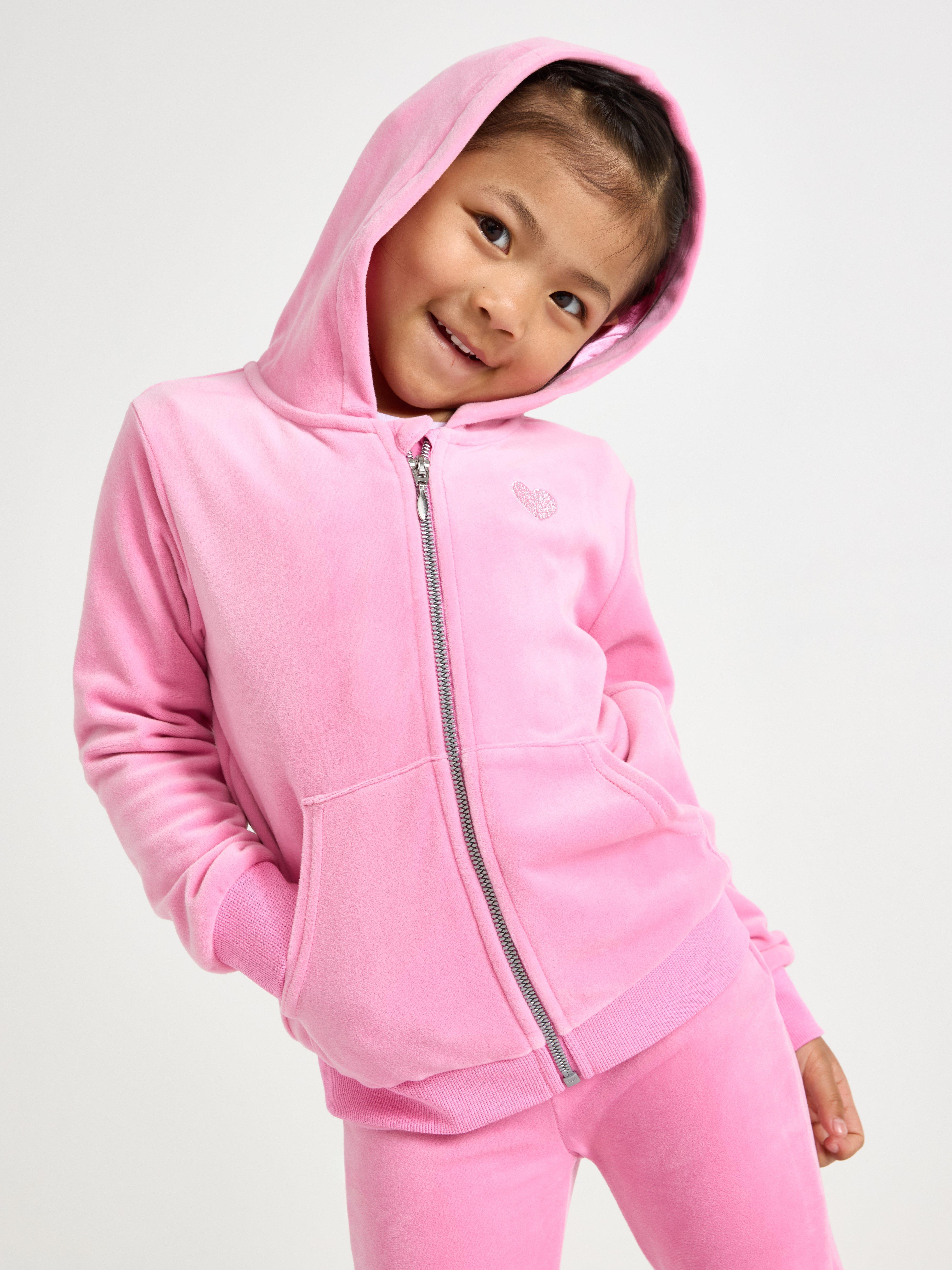 Sudadera con capucha de terciopelo rosa