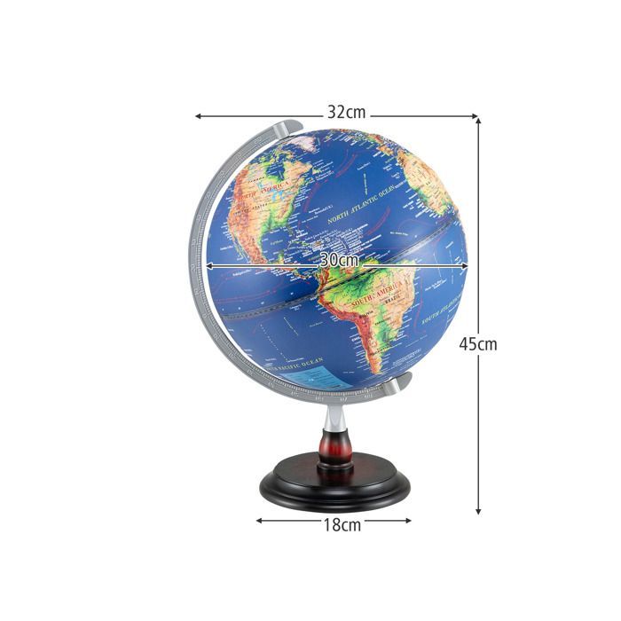 Globe Terrestre COSTWAY Lumineux 30CM - Illustré pour Enfant Jouet Éducatif  Créatif Cadeau et Décoration Idéal pour Maison, Bureau