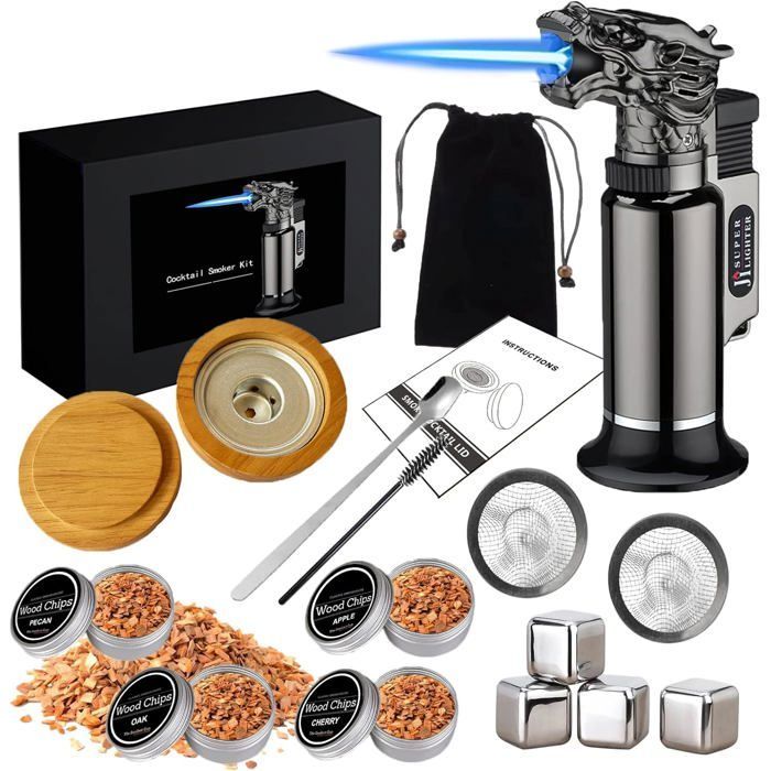 Kit de fumage pour cocktails - SWAPY - Infuseur à fumage - Filtre en acier inoxydable - Torche à butane