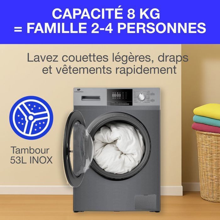 Lavatrice a carica frontale - CONTINENTAL EDISON - CELL8140IS1 - 8 kg - Motore a induzione - 60 cm - 1400 giri/min - Argento