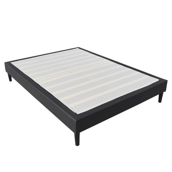 Zwarte bedbodem van 120x190 cm met afneembare hoes en poten van 20 cm - 13 latten van polyesterstof - OPALE BLACK BED BASE