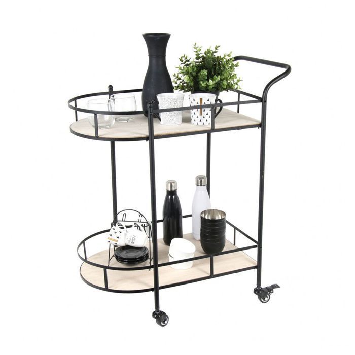 Desserte à roulettes caddie 2 niveaux - L 68 x l 39 x H 79,6 cm - Noir