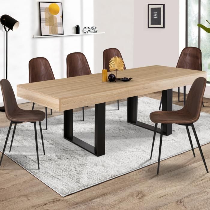 Mesa de comedor rectangular extensible IDMARKET Phoenix para 4-8 personas, madera y negro, 160-200 cm