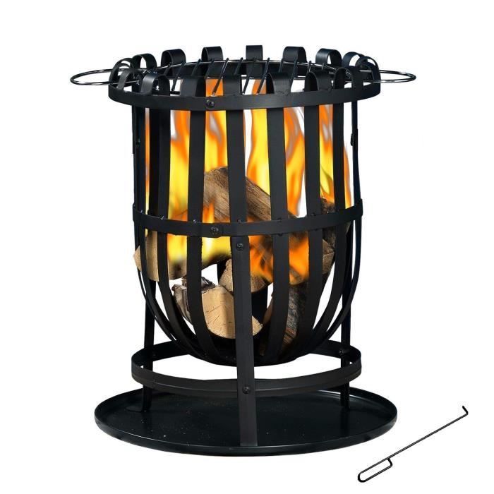 Brasero Bol à Feu Usage Extérieur en Fer 2 en 1 Kekai Dana 40x56 cm Grill Barbecue | Ramasse-cendres | Tisonnier