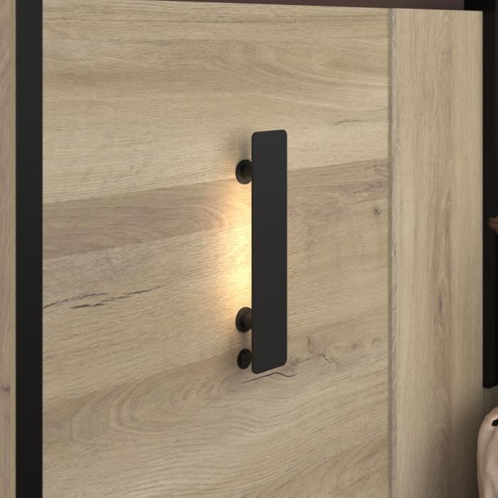 Lit double adulte avec 2 chevets - KIERAN - 160 x 200 cm - Décor Chêne / Noir - PARISOT