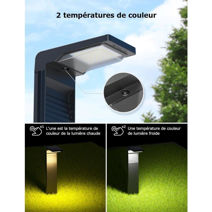 Luces solares para exteriores [4 unidades] 32 LED, focos solares con 2 modos de temperatura de color para jardín, patio y entrada de vehículos.