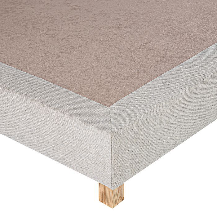 Base de cama de láminas JOLY con patas, tapizada en madera maciza, color beige - 160 cm de ancho x 200 cm de largo