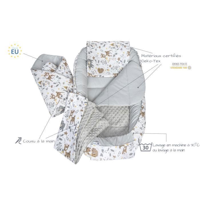Medi Partners 5 éléments Cocon de Bébé 100x60x15cm 100% Coton Réducteur de lit Bébé (Cerf et Minky Gris)