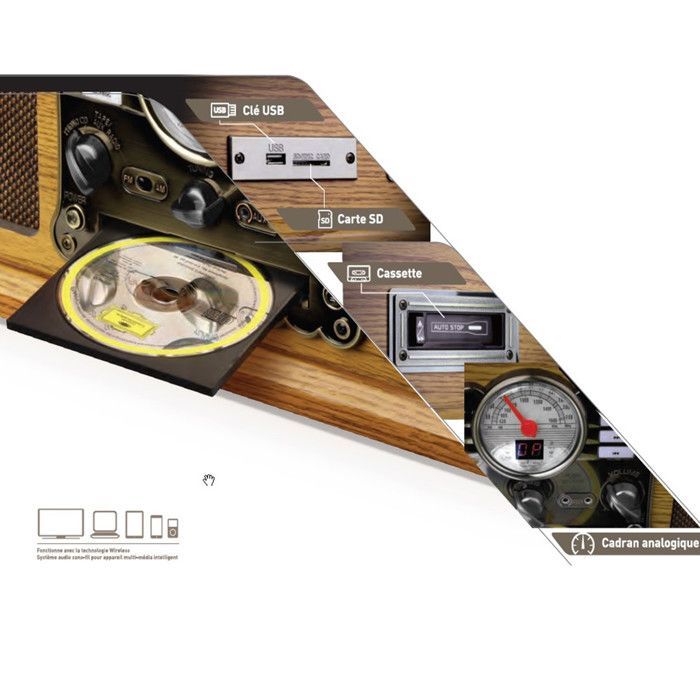 Πικάπ RETRO - Britz - 50W - 33/45/78 RPM - USB SD / Bluetooth Ραδιόφωνο FM / CD/Κασετόφωνο - 2 Στερεοφωνικά Ηχεία - Ξύλο