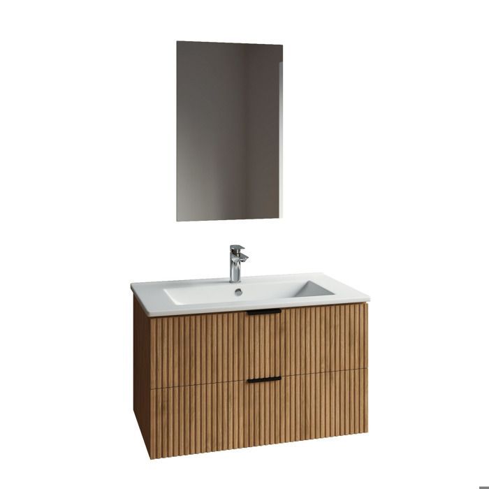 Mueble de baño con lavabo individual de 80 cm, fabricado en madera MDF corrugada.