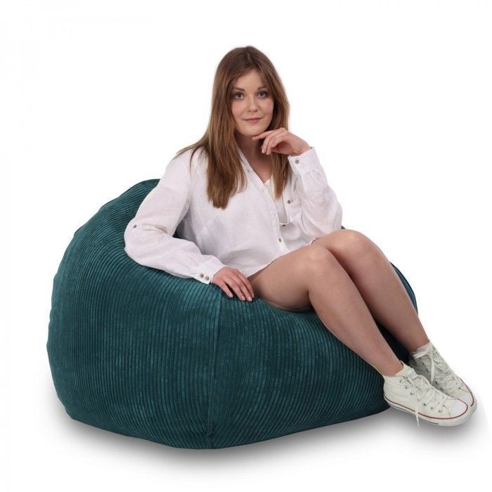 Silla tipo puf de pana verde oscuro