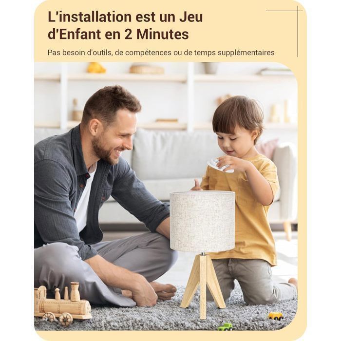 Lampe à poser Lot de 2, Abat-jour en Lin Beige, E27 Douille, Trépied Vintage, Ampoule Incluse, 36 x 20 x 20 cm