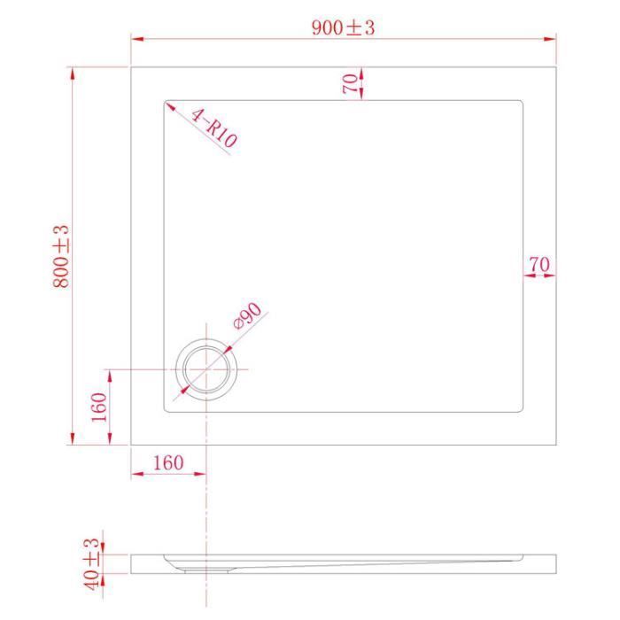 Receveur de douche rectangle acrylique mod. Flower UltraSlim - Flower - 80x90x4 cm - Extra plat - Blanc