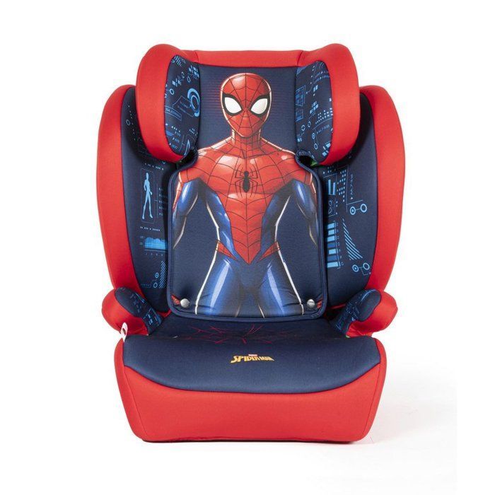 Tataway Marvel Spiderman autostoel 100 tot 150 cm, superheldenafbeeldingen, rode en blauwe achtergrond