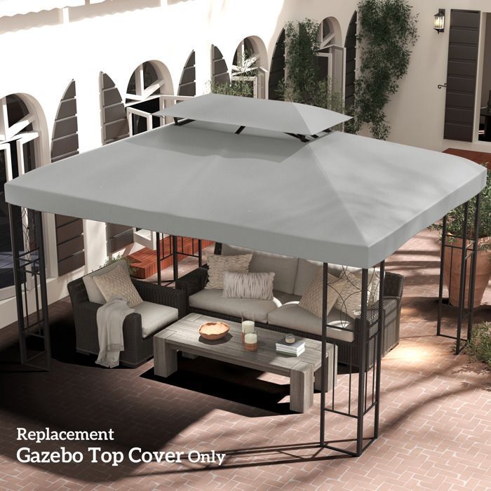 Toile de rechange pour pavillon Outsunny tonnelle tente 3 x 4 m polyester haute densité 180 g/m² gris clair