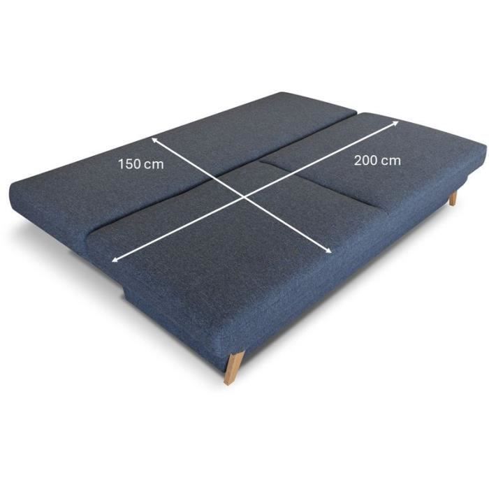 Divano letto trasformabile - 3 posti - NAOTO - Tessuto blu scuro - Vano contenitore - 202 x 98 x 98 cm