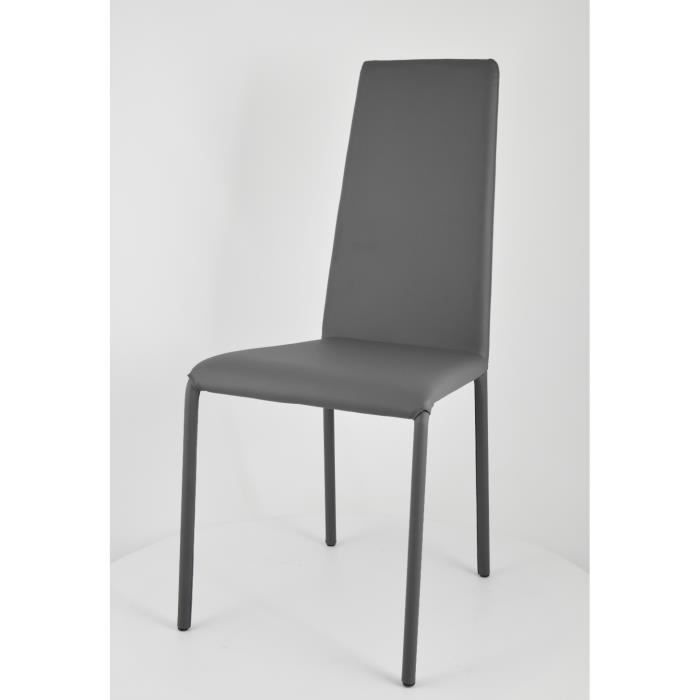 Tommychairs - Cadeira de cozinha SOPHIE LUX, estrutura em aço, assento e encosto estofados em couro sintético cinza escuro.