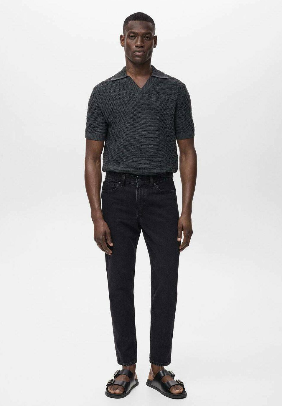 Mango BEN TAPERED FIT - Jeansy slim fit - czarny denim