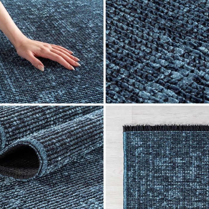 Tappeto passatoia in ciniglia di cotone SIMPEX, blu, 80x250 cm – Lavabile, stile boho, kelim vintage, per cucina, camera da letto e corridoio