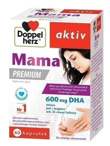 Doppelherz Aktiv Mama Premium, Suplement diety dla kobiet w ciąży i karmiących piersią, Kapsułki