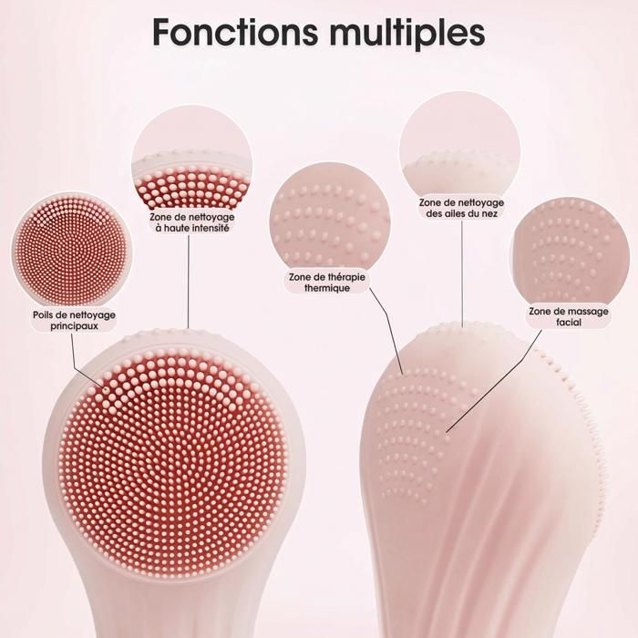 Electric facial cleansing brush, suitable for men and women, quick cleansing, exfoliation, USB rechargeable - Pink