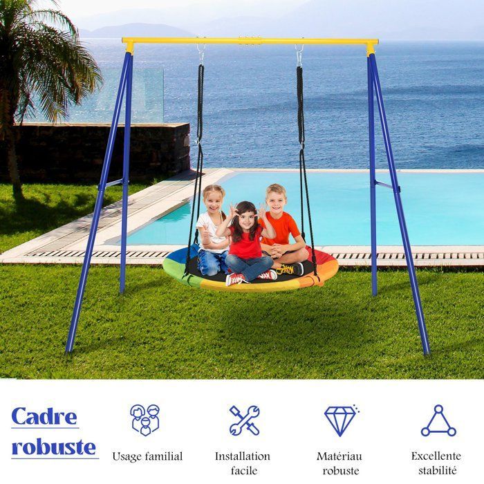 COSTWAY Round Bird's Nest Swing Set Ø100CM for Children, 200KG Load Capacity, with 2 Fixing Methods and Ropes