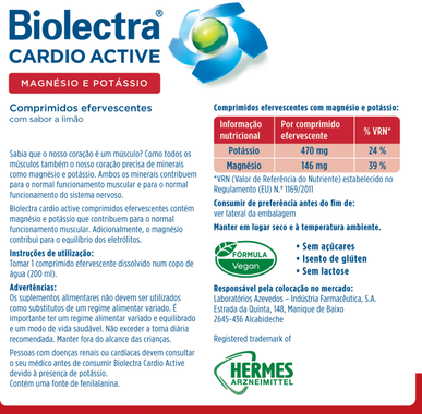 Biolectra Cardio Active Magnesium- ja Kaliumtabletit Lihastoiminto Sitruuna 20 tablettia 20 tablettia