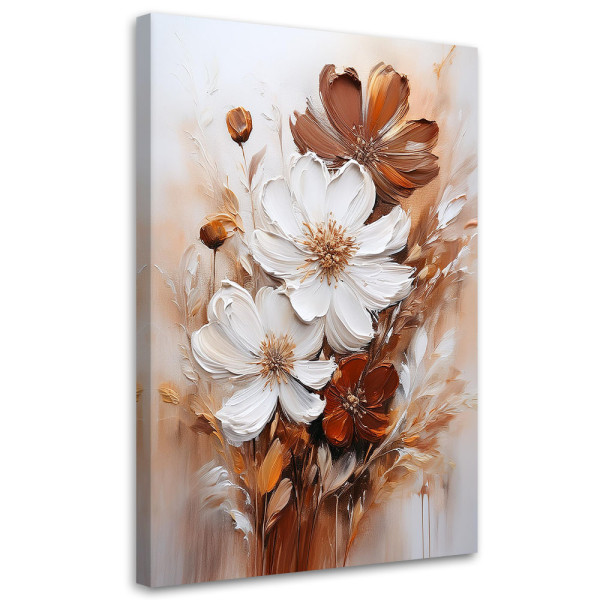 Obraz na płótnie  białe kwiaty na beżowym tle 40x60 cm