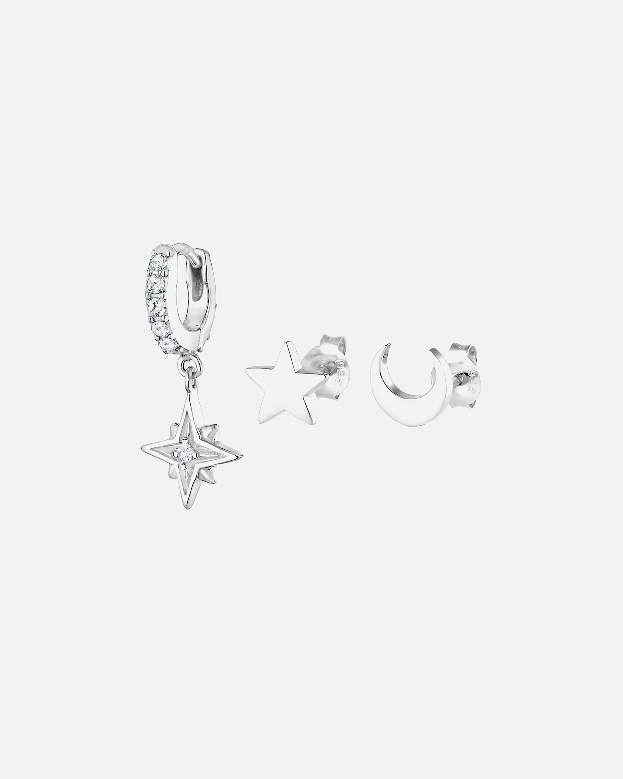 Elli Femmes Set étoile lune avec cristaux en argent sterling 925