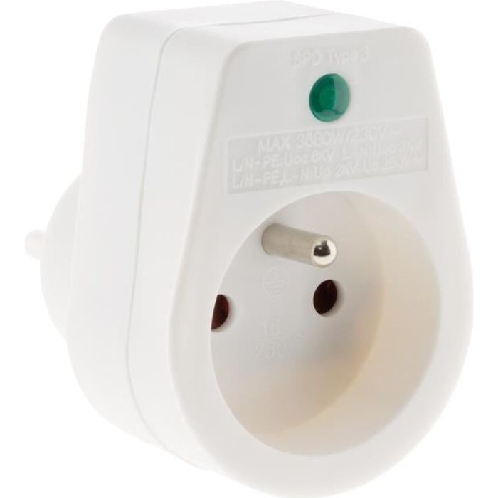 Bloque protector contra sobretensiones ZENITECH con 1 toma de corriente individual - seguridad infantil - IP 44