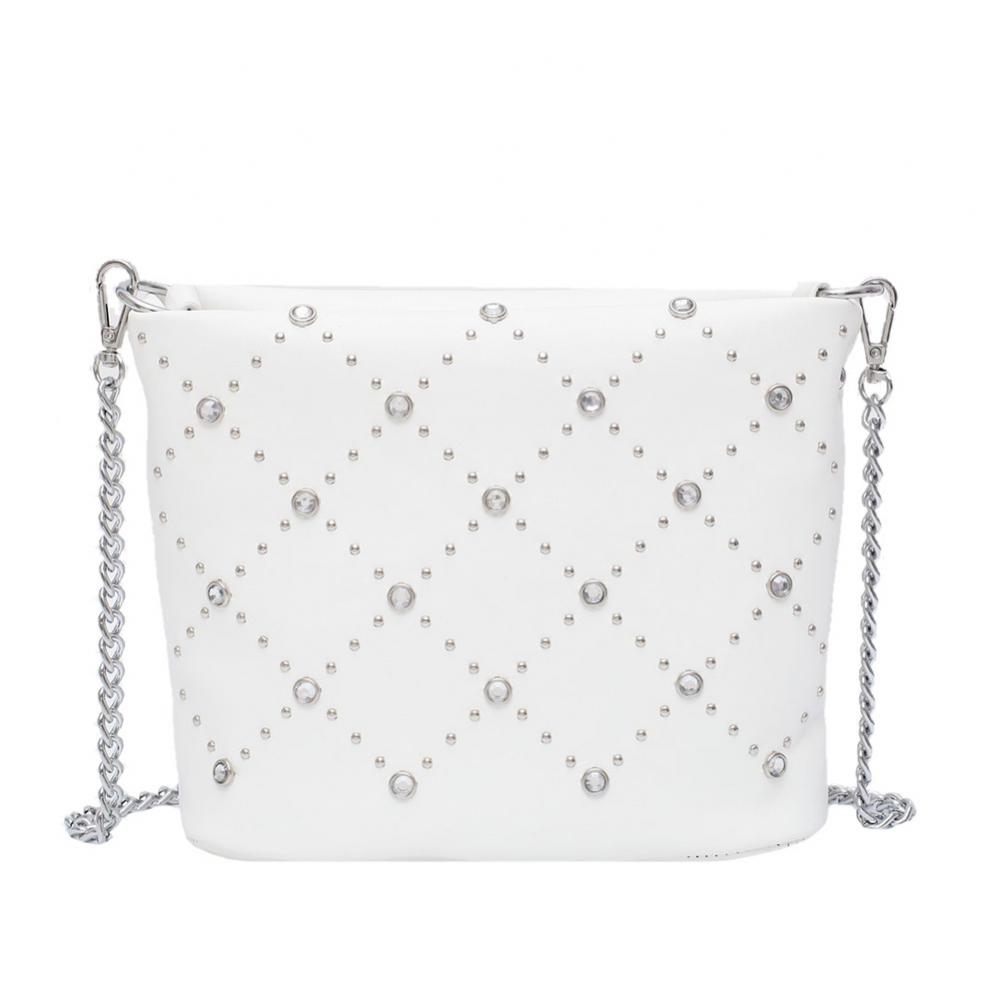 Leather Diamonds Shoulder Bags Women Lady Elegant Chain Crossbody Bucket Purse Pure Color Chain Messenger Zipper Bags