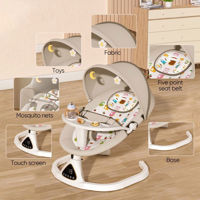 Elektrische Babyschaukel, Bluetooth-Wippe, 5 Schaukelgeschwindigkeiten, 3-stufiger Timer, Spielzeug für Kinder von 0-12 Monaten, maximale Belastung 15 kg