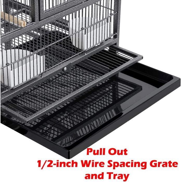 HELLO - Large bird cage - with stand and wheels - for cockatoos, budgies, canaries, parrots - steel - 109*95*45.5CM - Black