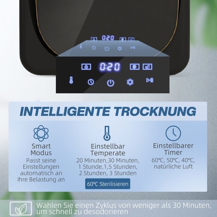 Compact tumble dryer, 4 kg capacity, 800 W, black, LED touchscreen, 6 programs, wall-mounted or freestanding, overheat protection