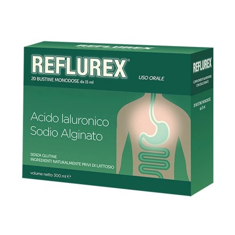 Reflurex 20 sachets met een eenmalige dosis van 15 ml tegen symptomen van gastro-oesofageale reflux