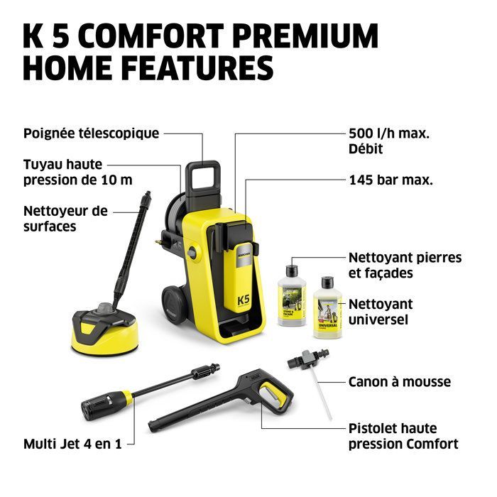 Hidrolimpiadora de alta presión KARCHER K 5 Comfort Premium para el hogar - 500 l/h - 2100 W - 145 bar
