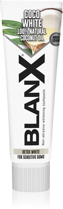 BlanX White Detox Coconut bieliaca zubná pasta s kokosovým olejom.