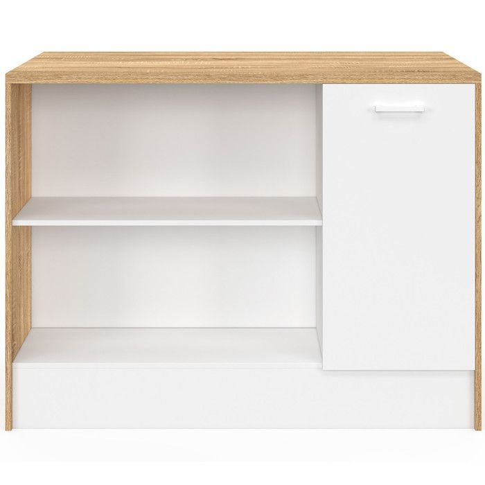 Isla central IDMARKET LIO con máxima capacidad de almacenamiento, madera y blanco.