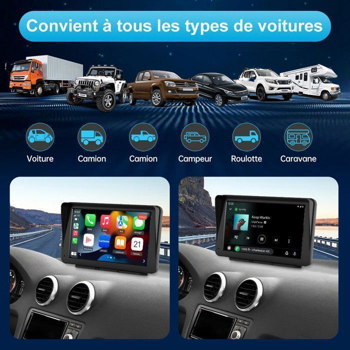 AWESAFE Sistema GPS wireless per auto con CarPlay, Android Auto e AirPlay, dotato di touchscreen HD da 7 pollici e telecomando PhoneLink.