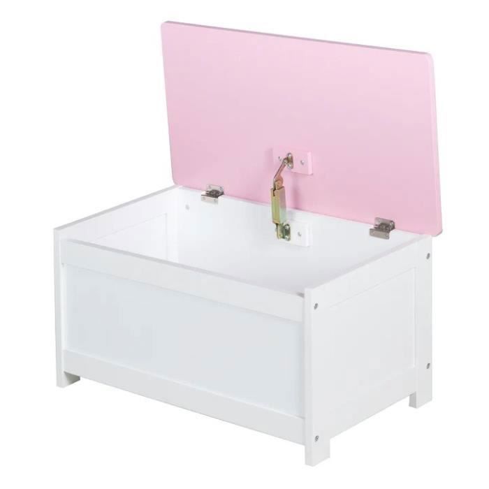 Coffre à Jouets - ROBA - Krone - Banc de Rangement Multifonctionnel - Fermeture Douce - Blanc / Rose