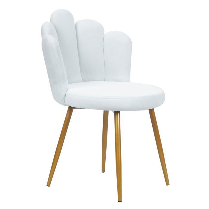 Chaise de coiffeuse en Velours Nordique avec Accoudoirs en Forme de Pétale et Pieds Dorés,blanc