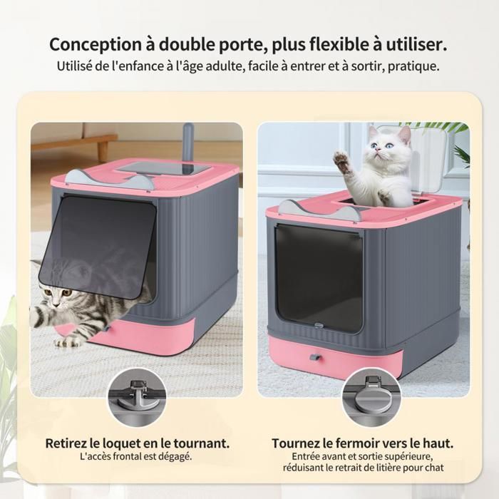 MIPAN. Arenero cerrado - Casita para gatos - Con pala - 44,5 x 36,5 x 34,5 cm - Rosa